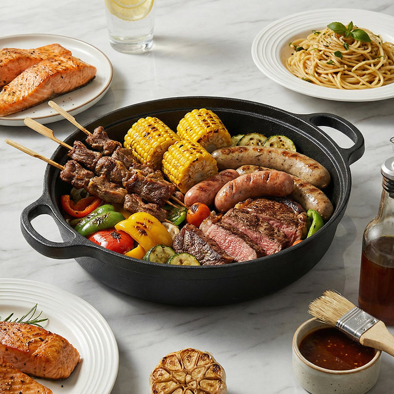 Living And Home Cast Iron Round Braiser with Lid, 2.4L, 25cm