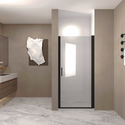 28"X 72" Pivot Shower Door, Matte Black Aluminum Frame, Half Frame ,1/4"(6mm) Tempered Glass Explosion Proof Film,Stainless Steel Handle