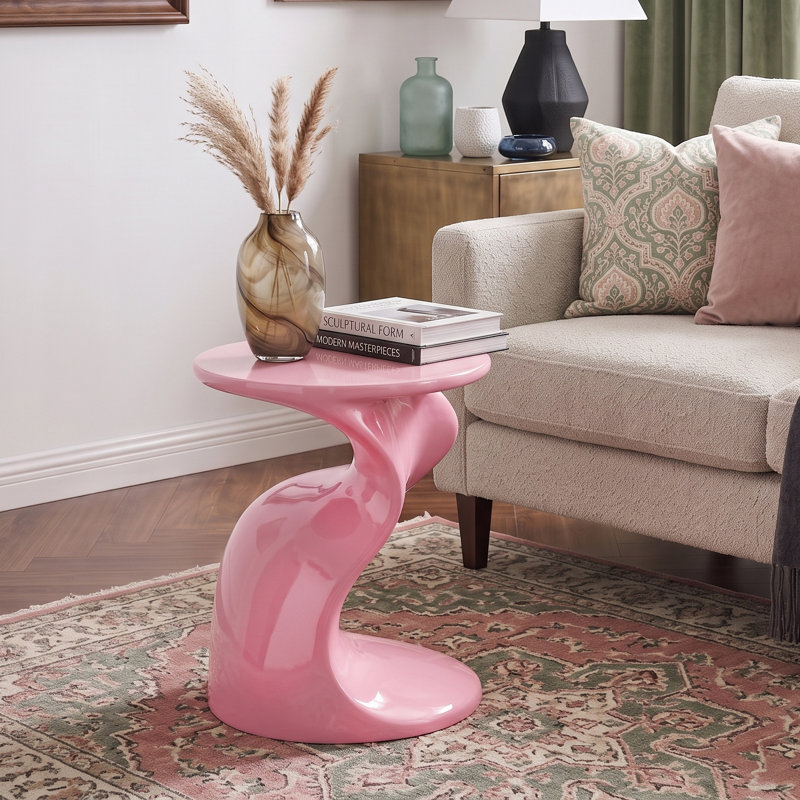 Table d'appoint moderne laquée brillante, piètement en forme de S, design tendance, idéale pour le salon, le canapé, le bureau ou un appartement. Livrée montée, rose.