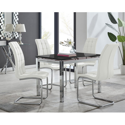 Ensemble de table de salle à manger extensible en verre et en métal Tierra et 4 chaises de salle à manger en similicuir de luxe