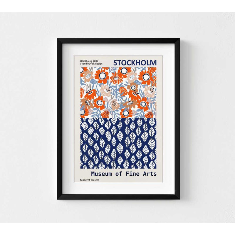 Affiche du design scandinave du musée de Stockholm, H 40 po x l 30 po, Impression encadrée avec passe-partout, Noir
