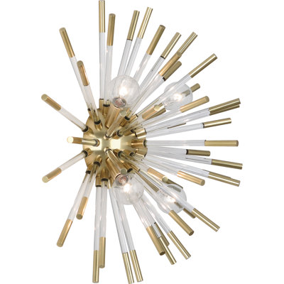 Modern Brass Finish Wall Sconce With Clear Acrylic Rods - Srkashlteni Collection, 4-Bulb Candelabra Lighting, 18 Height, UL Listed For Dry Location
