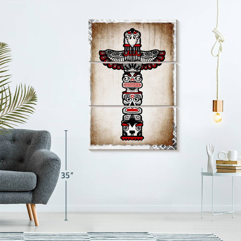 «Native American Native American Totem», ensemble de 3 pièces sur toile par NativeHeritageArt, H 65 po x l 42 po x P 1,25 po