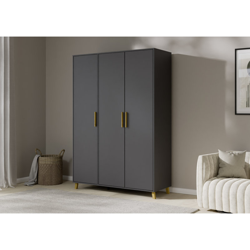 Shinjo 3 Hinged Door Wardrobe available in two colours INCL. Delivery and Assembly, 203cm H x 187cm W x 53cm D, Metallic Grey