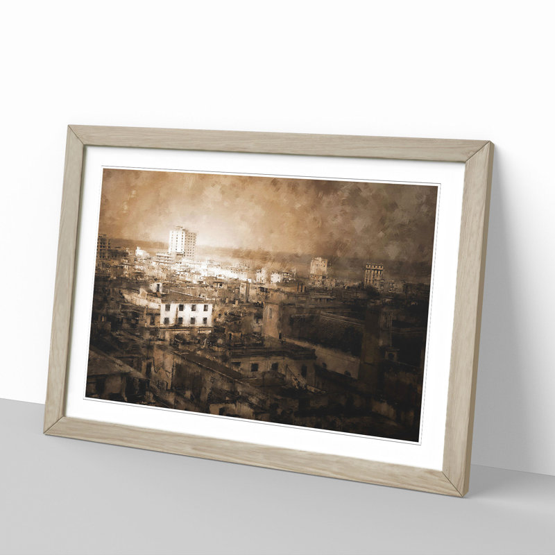 Cuba Skyline - Picture Frame Painting, 48cm H x 65cm W x 2cm D, Oak Framed