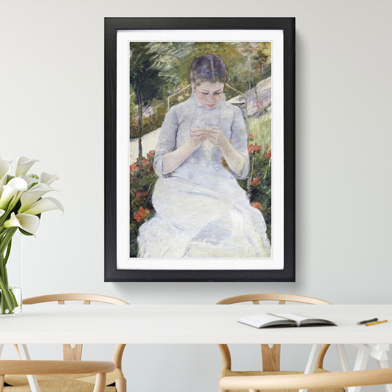Girl in the Garden by Mary Cassatt - Picture Frame Painting, 36cm H x 27cm W x 2cm D, Black Framed