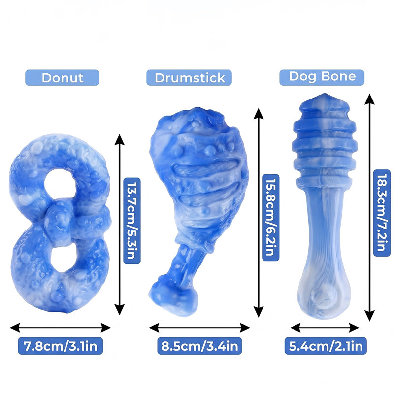 Paquet de 3 jouets à mâcher durables presque indestructibles pour chiens de taille moyenne et grande, saveur de bacon, bleu, pour Power Chewers