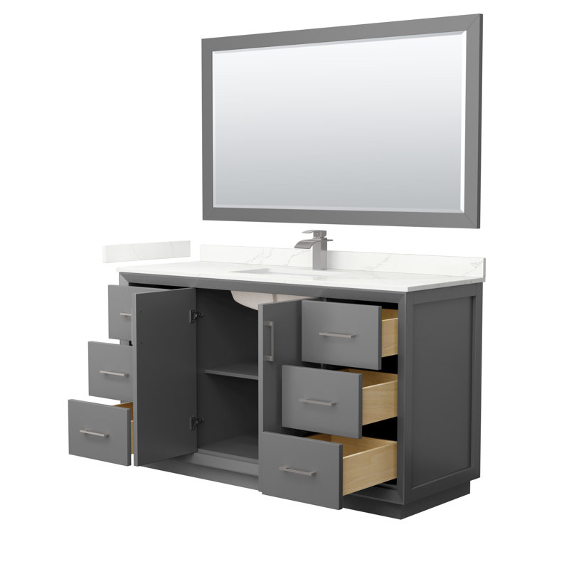 Strada 60'' W Single Vanity, Dark Gray, Giotto Quartz, Matte Black