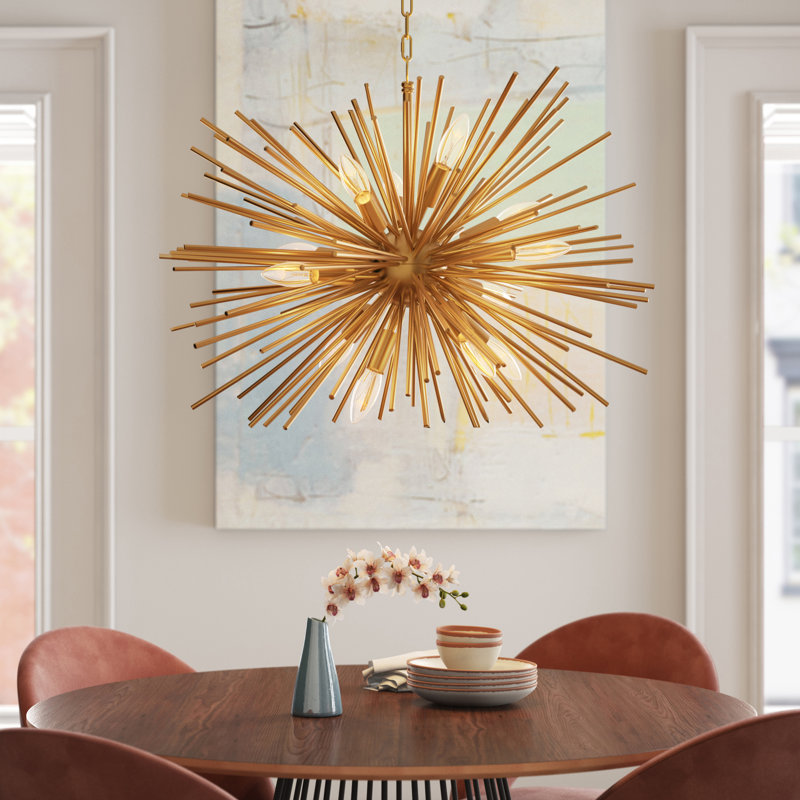 Lustre sphérique Spoutnik à 12 lumières Chadia, H 15,8 po x l 24 po x P 24 po, Or satiné (assemblage requis)