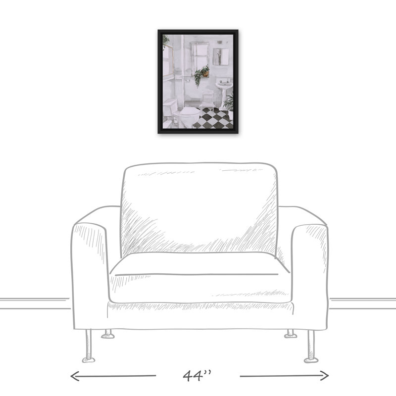 «Black and White Bathroom», peinture sur toile à cadre flottant, H 17,75 po x l 13,75 po x P 1,75 po