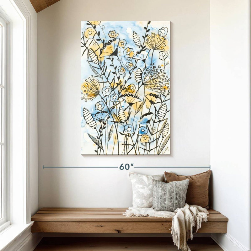 Harnek Yellow and Blue Blooms I, 48" H x 32" W