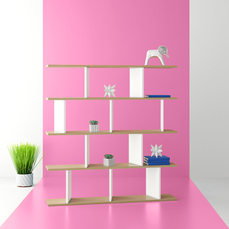 Jayvianna 53.9" H x 51.6" W Modern Geometric Bookcase, Oak/White