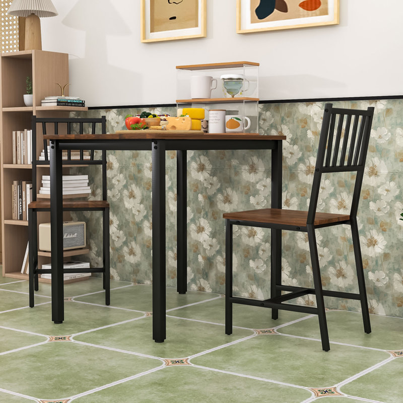 Ensemble de table de salle à manger moderne 3 pièces avec un design compact, une structure en acier et des chaises pour petits espaces