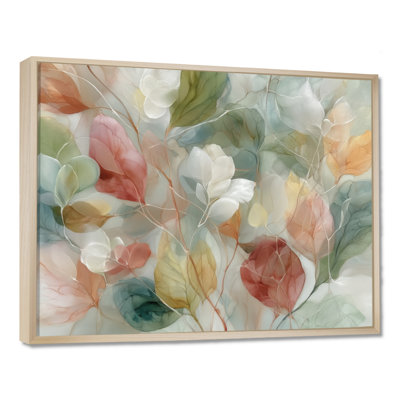 Soft Leaves In Hazy Watercolor - Plants Framed Prints, White Botanical Canvas Wall Art