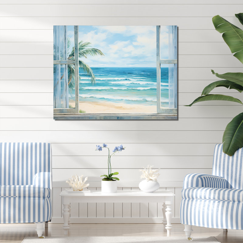 «Tranquility Beachside Windows Horizon III - Coastal Windows», art mural, Toile tendue, H 12 po x l 20 po x P 1 po