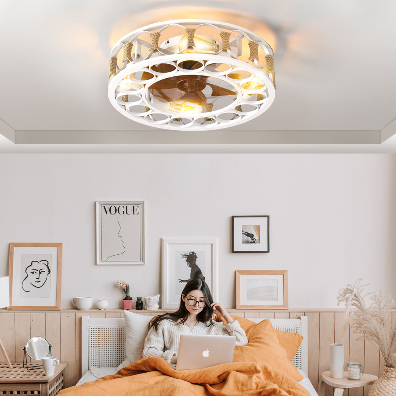 Caged Ceiling Fan With Lights Remote Control, White