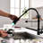 Kitchen Sink Faucet With Pull Down And Led, Black, Single Handle, Efficient Water Output , Lever, Space