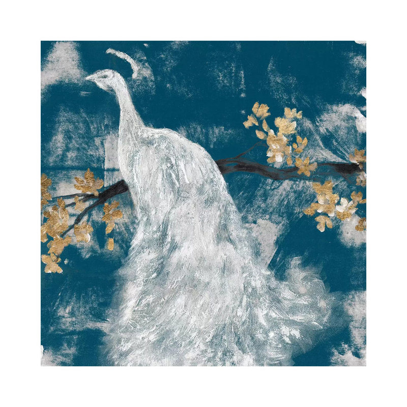 White Peacock On Indigo II by Jennifer Goldberger - Wrapped Canvas Painting, 45.72 cm H x 45.72 cm W
