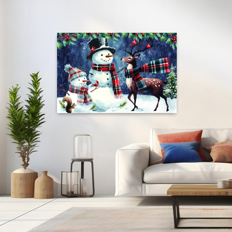 Christmas Snowmen With Reindeer, H 32 po x l 48 po