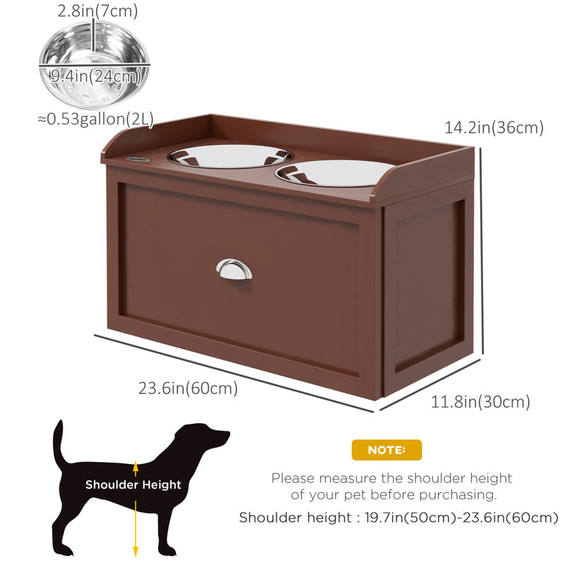 Brown Elevated Dog Feeding Station with Stainless Steel Bowls