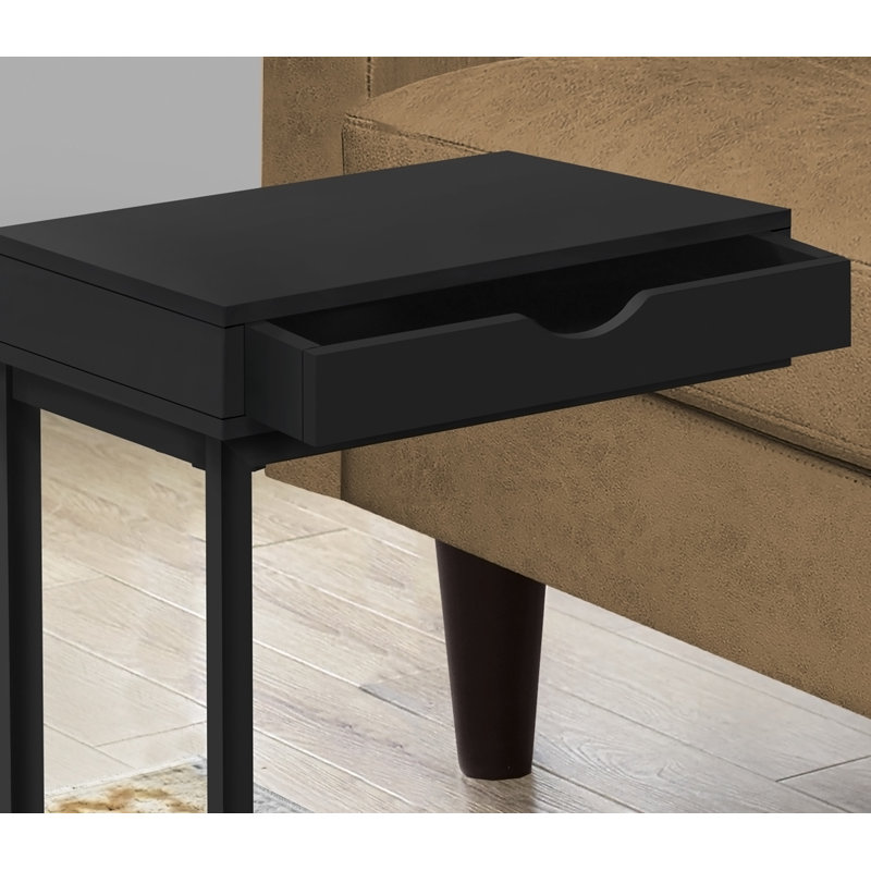 Table d'appoint, en forme de C, bout, côté, collation, tiroir de rangement, stratifié noir, métal noir, Noir