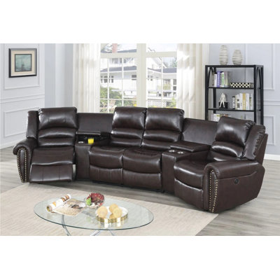 Faux Leather Home Theater Seating with Cup Holder