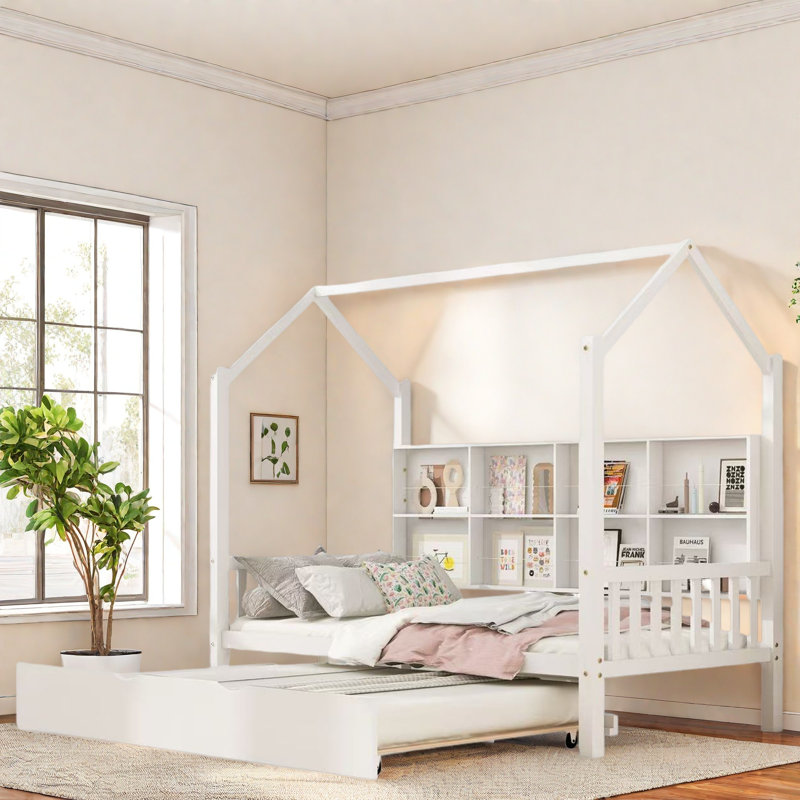 Lit en bois avec couchette et tablettes, Simple