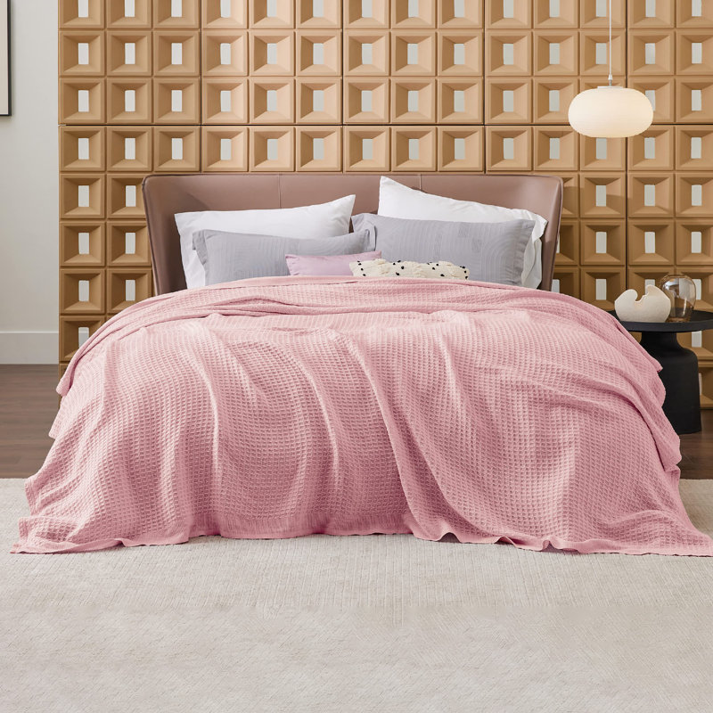 Jeté 100% coton 406 g / m² Literie respirant gaufré GentleSoft ™, Grand lit, Rose