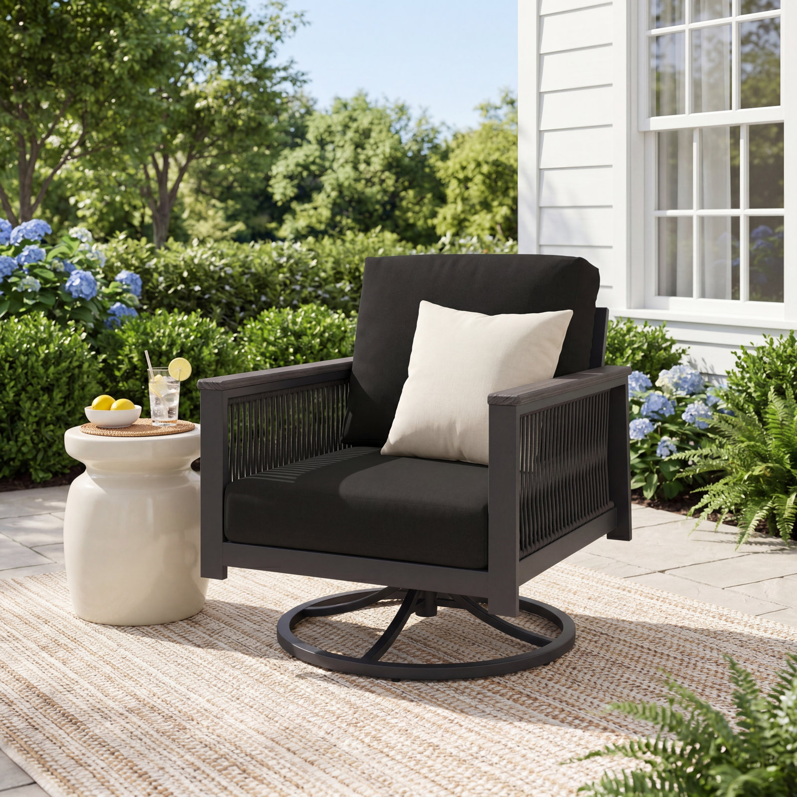 Townsend Sunbrella® Swivel Patio Rocking Chair, Canvas Black Sunbrella® Canvas