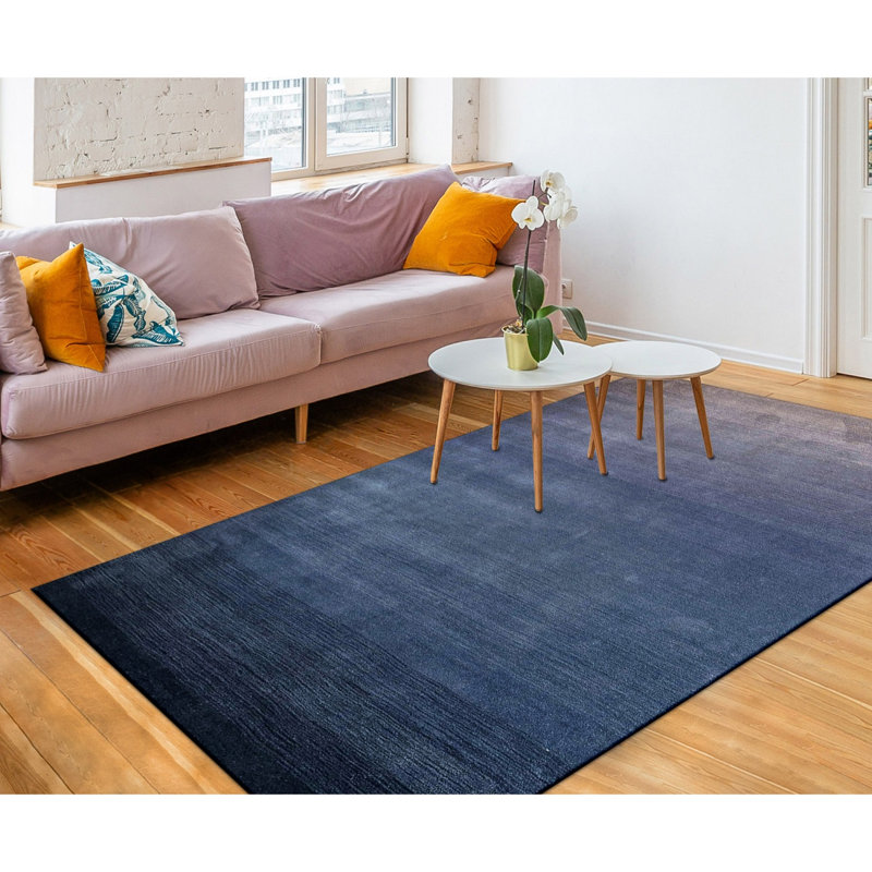 Tapis bleu / brun clair en laine tissé à la main Ombre, Rectangle 7 pi 6 po x 9 pi 6 po