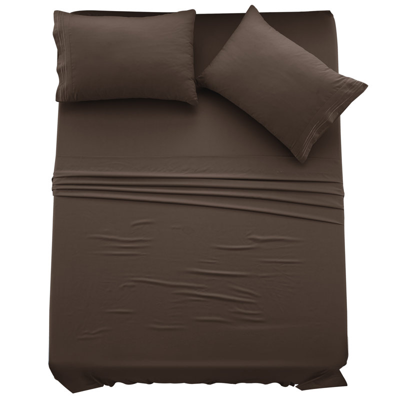 Lux Decor 4-Piece Ultra Soft Microfiber Sheet Set Deep Pocket Fitted Sheet, Wrinkle-Resistant & Easy Care Bedding, Brown