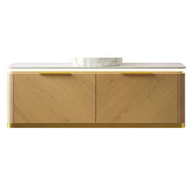 DIPA 48" Wall-Mounted Carrara White Sintered Stone Countertop and Corolla Oak Woodgrain Plywood Cabinet, NO Basin, NO Faucet and Sink Cover