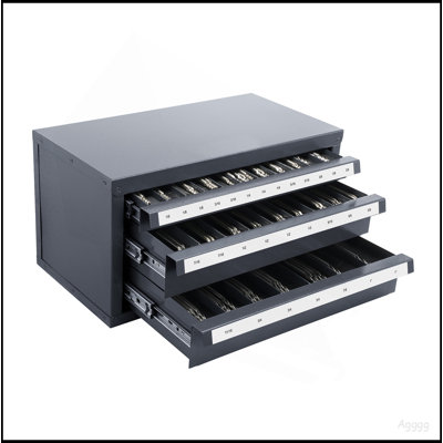 End Mill Dispenser Cabinet, Three-Drawer End Mill Organizer Cabinet for 1/8" to 1", Steel End Mill Dispenser Organizer Cabinet with Labels, 29-Compartment Stackable for End Mill Storage