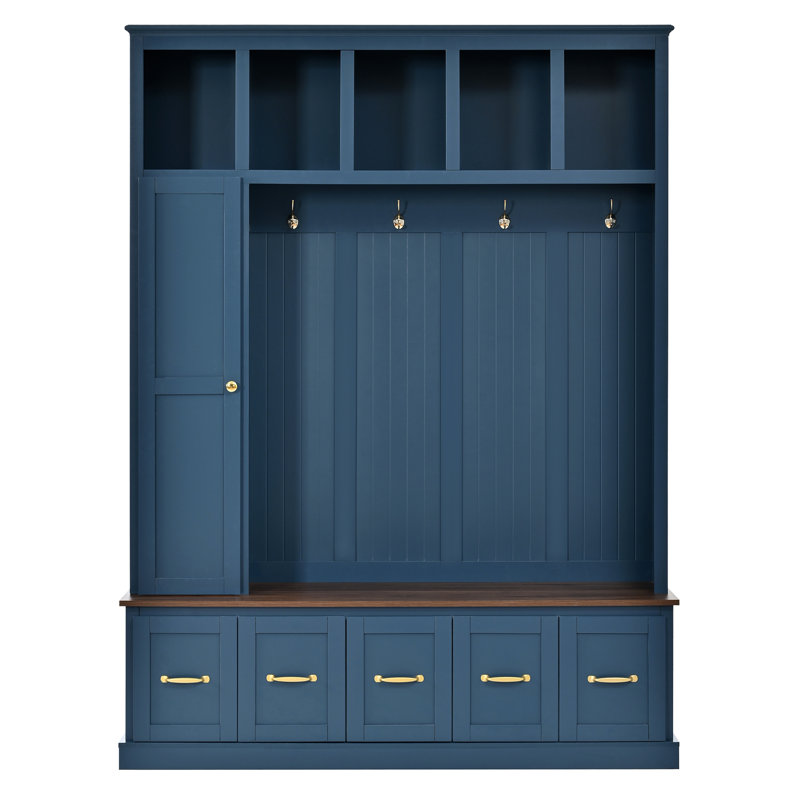 Portemanteau d'entrée avec crochets à manteau, banc à chaussures et armoire de rangement pour la vie organisée, Marine