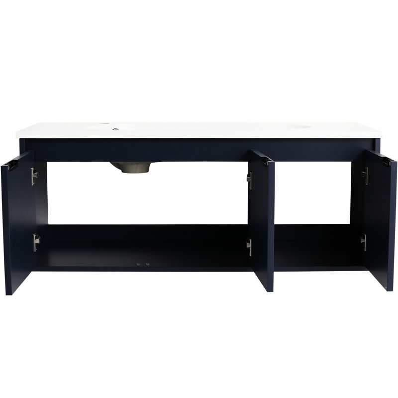 Petit meuble-lavabo de 48 po sans lavabo - charnière de porte à fermeture en douceur, armoire murale en contreplaqué bleu marine avec amplement d'espace pour la salle de bain