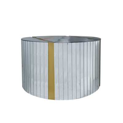 White Marble Pattern Sticker Round Coffee Table Cylindrical Silver Mirror With Gold Dust Finish Modern Home Decor Compact Center Table