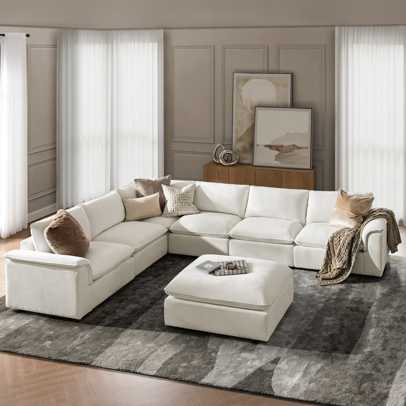 Cioffi Gosport 148"W Oversized L Shaped 8 Piece Down Blend Modular Cloud Sectional Sofa with Removable Cushion Cover