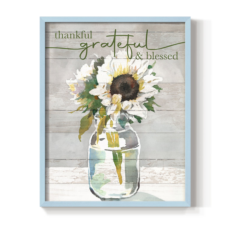 «Thankful, Grateful, Blessed», reproduction encadrée - bois massif, Bleu, H 11 po x l 9 po