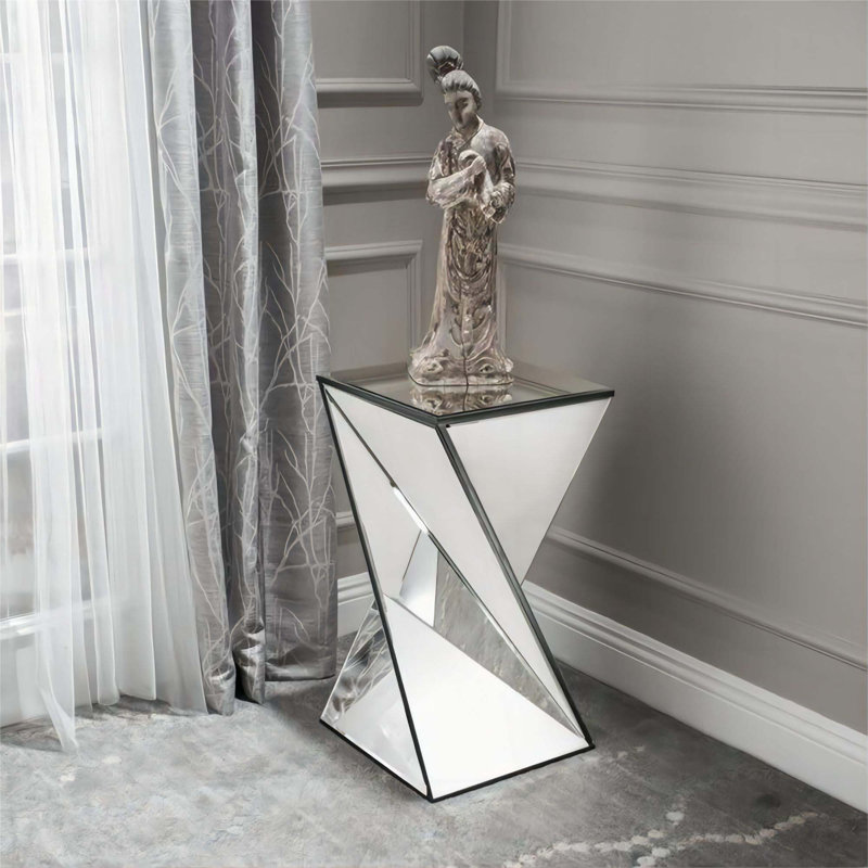 Table d'appoint géométrique à miroir, argent, design durable et transparent, moderne, chic, idéale pour la chambre à coucher, le bureau et le salon 13,75 po x l 13,75 po x H 25,6 po