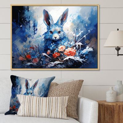 Blue Rabbit Winter Solitude - Rabbit Animal Wall Art