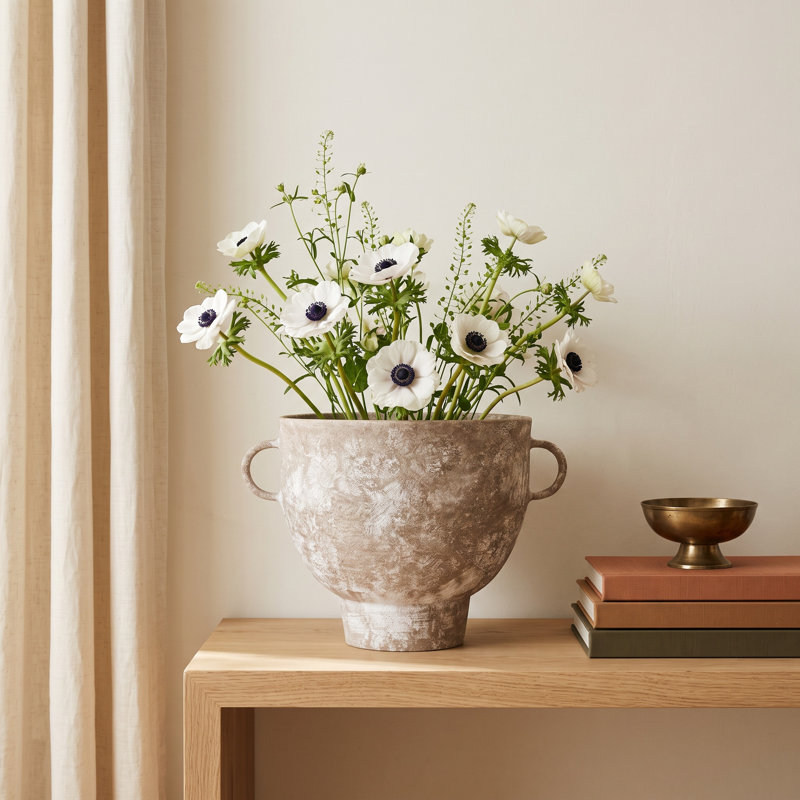 Waverly Gray/Beige Ceramic Table Vase, 9.84" H x 14.2" W x 10.8" D