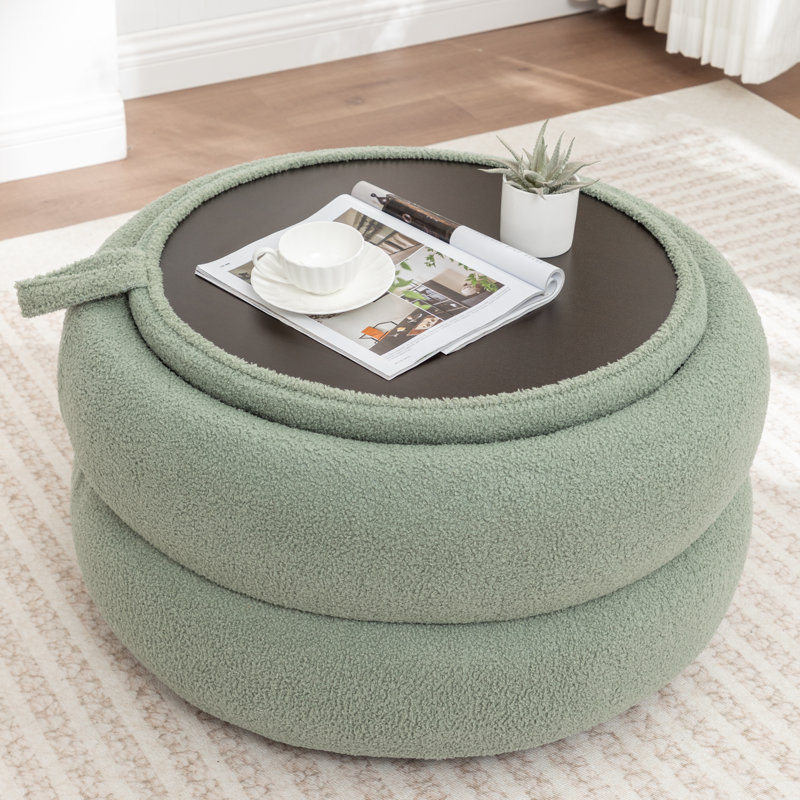 Upholstered Round Storage Ottoman, Green