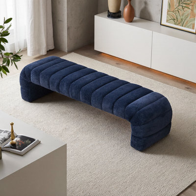 70" Wide Modern Upholstered Daybed Bench With Channel Tufting – Chenille Chaise & Foot Stool For Bedroom Or Living Room