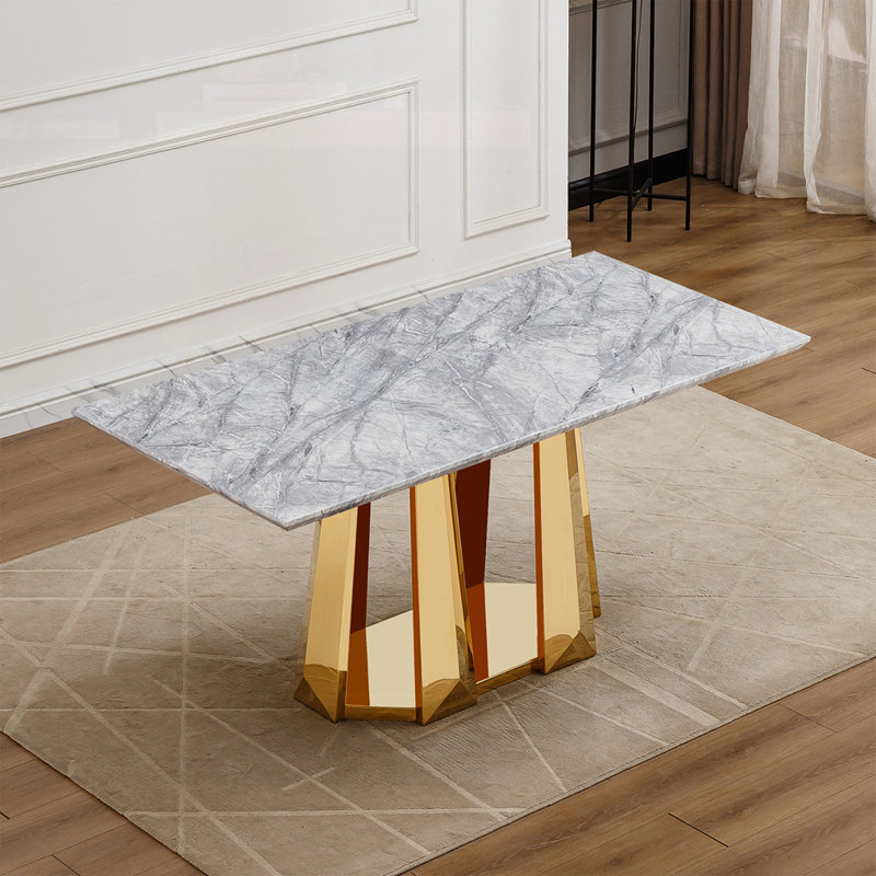 70" Rectangle Faux Marble Dining Table, Gold, Gray