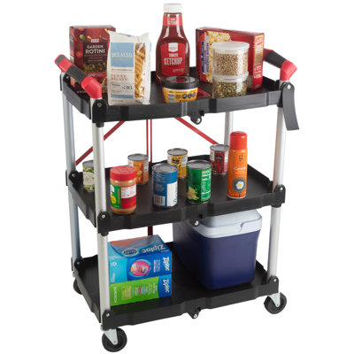 Stalwart Folding Cart with 50lb Capacity Per Shelf - Collapsible Cart with Wheels