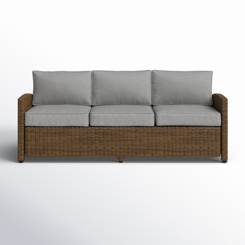 80.5'' Wide Metal Patio Sofa with Cushions, Gray, Brown