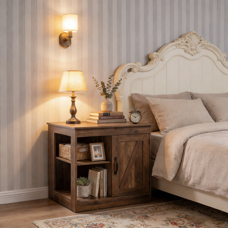 60cm W Manufactured Wood Bedside Table, Rustic Brown