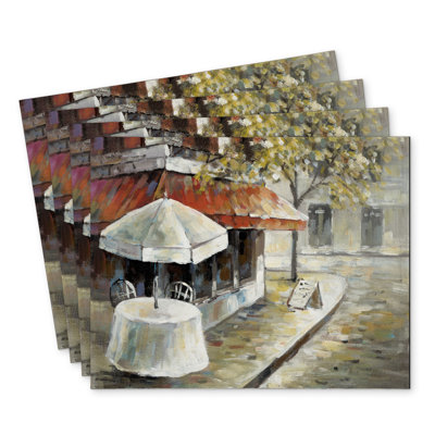 Deserted and Sunny Street Polyester Dreketi Set of 4 Decor