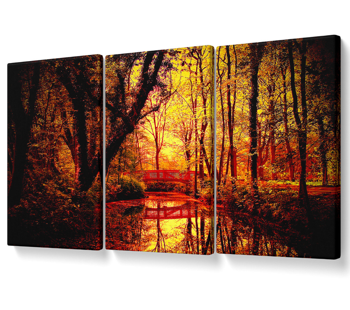 Union Rustic Park Bridge Autumn - 3 Piece Wrapped Canvas Graphic Art ...