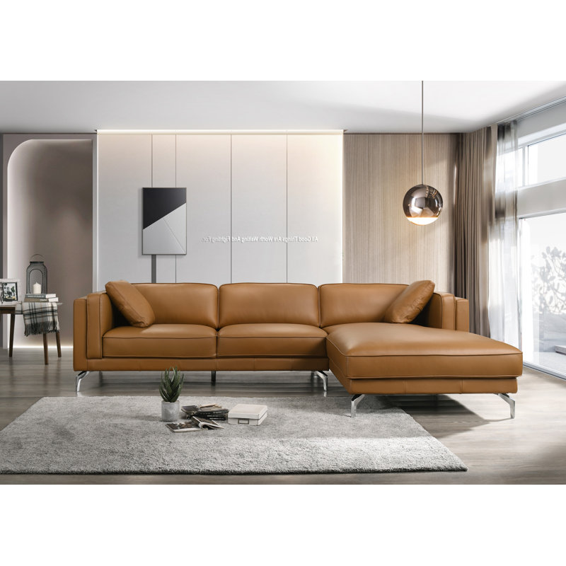Upholstered L-Shaped Sectional, Brown , Right Hand Facing